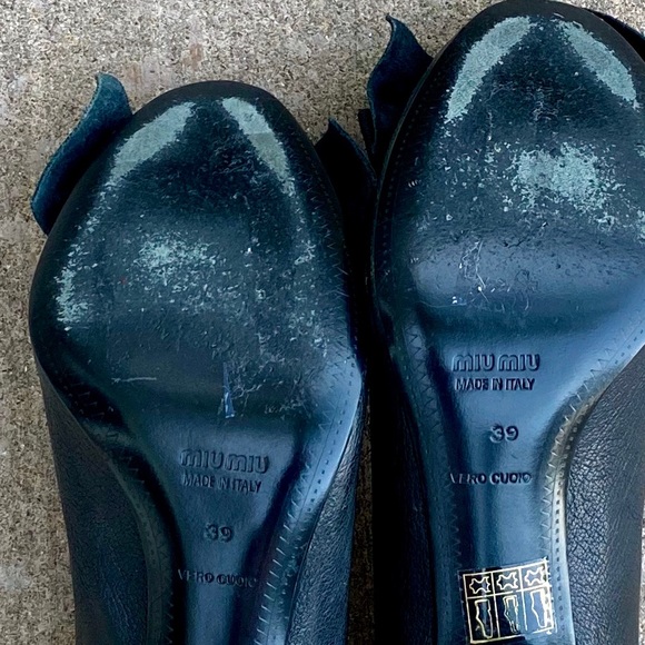 Miu Miu Bow Peep Toe Stiletto Heel Black Leather size EU 39 Matte Black - Picture 9 of 11